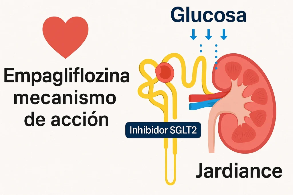 Empagliflozina mecanismo de acción — Jardiance inhibidor SGLT2.